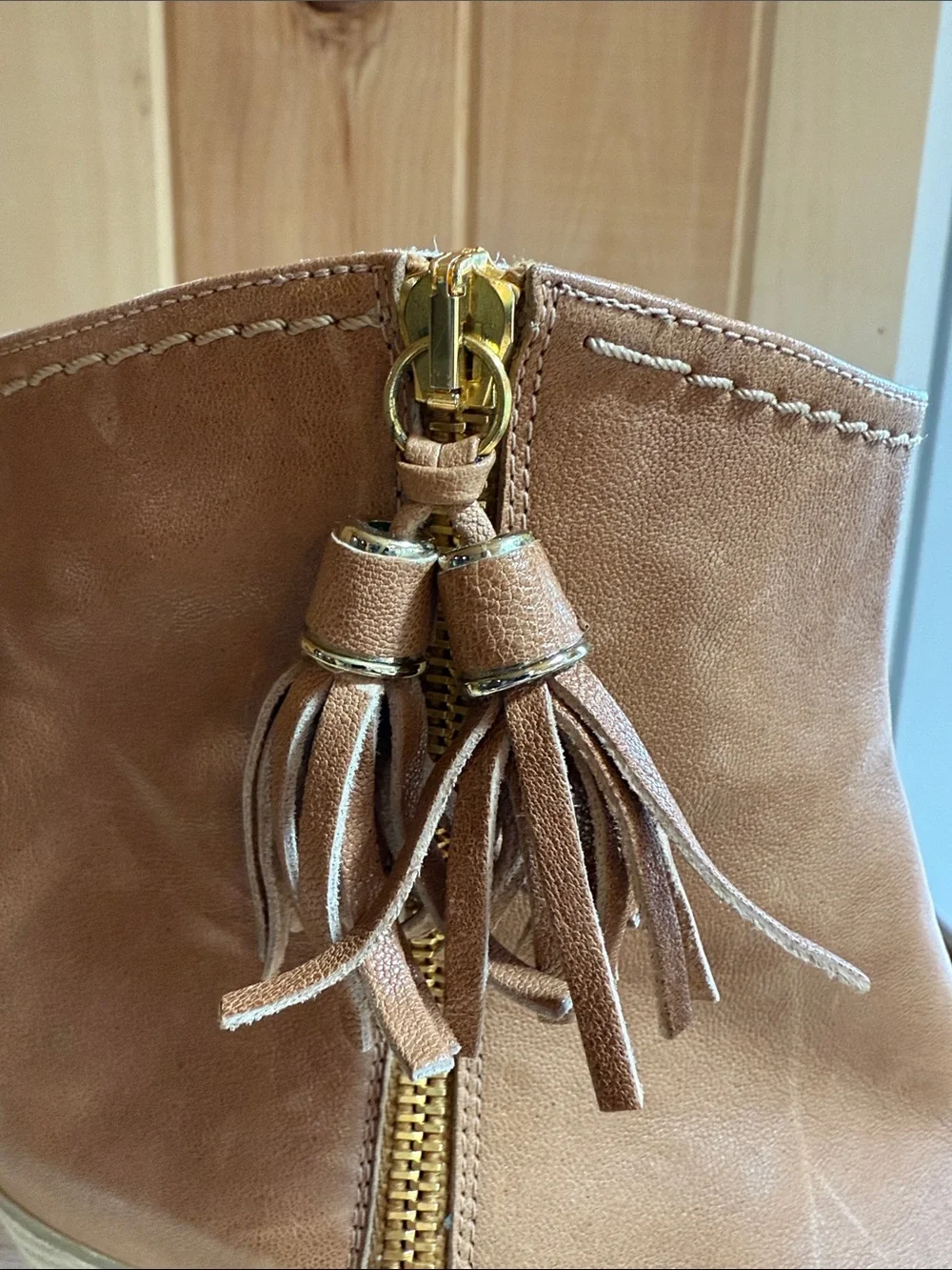 Stuart Weitzman Tan Leather Tassel Ankle Booties